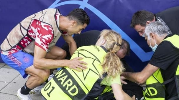 رونالدو يعتذر بعد ان اصابت تسديدته وجه إمراة